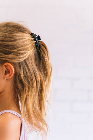 Jet black tiny classic claw clip by Teleties in hair - House of Me boutique Norman OK