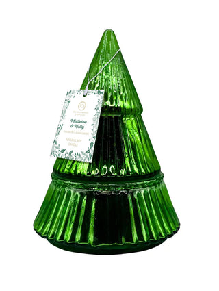 Green Tree 9oz Glass Tree Mistletoe & Holly front view - House of Me boutique Norman OK