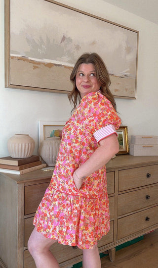 Poppy Floral Mini Dress styled on model - House of Me boutique Norman OK