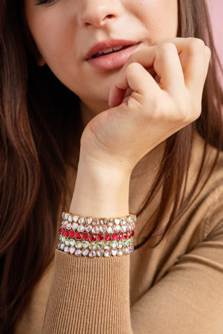 Pink Crystal Heart Stretch Bracelet.