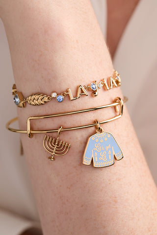 Hanukkah 'Let's Get Lit' Ugly Sweater & Menorah Bangle.