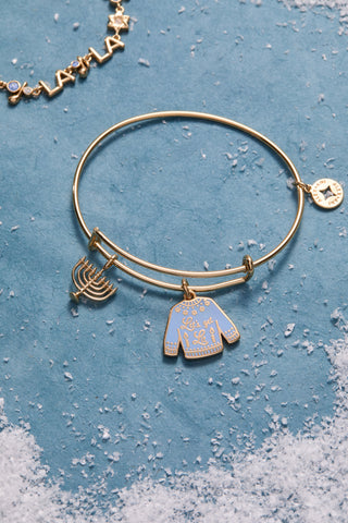Hanukkah 'Let's Get Lit' Ugly Sweater & Menorah Bangle.