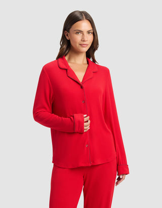 Women's Bamboo Rib-Knit Classic Long Sleeve Pajama Top.