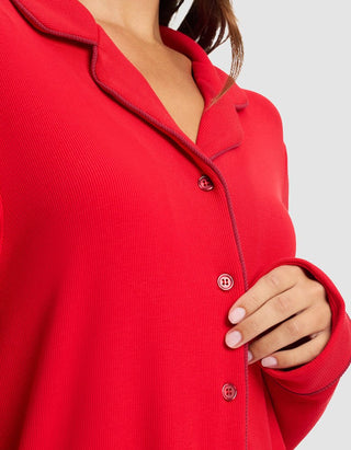 Women's Bamboo Rib-Knit Classic Long Sleeve Pajama Top.