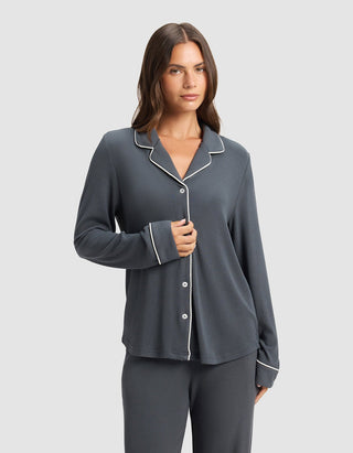 Women's Bamboo Rib-Knit Classic Long Sleeve Pajama Top.