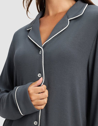 Women's Bamboo Rib-Knit Classic Long Sleeve Pajama Top.
