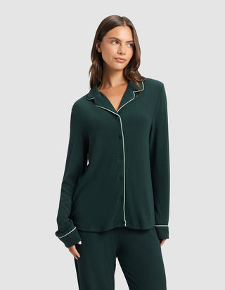 Women's Bamboo Rib-Knit Classic Long Sleeve Pajama Top.