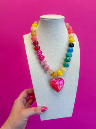 Hot pink bauble beaded heart necklace by Golden Lily - House of Me boutique Norman OK