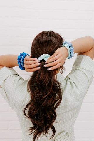 Blue My Mind large silk scrunchies by Teleties - House of Me boutique Norman OK