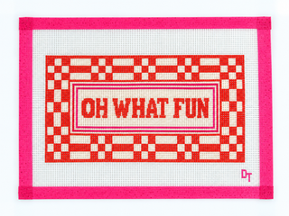 Oh What Fun Christmas needlepoint canvas with plaid border by Duo Threads - House of Me boutique Norman OK