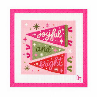 Merry and Bright retro pennants Christmas needlepoint canvas by Duo Threads - House of Me boutique Norman OK