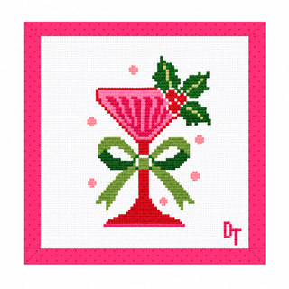 Mistletoe Martini pink striped Christmas needlepoint canvas by Duo Threads - House of Me boutique Norman OK