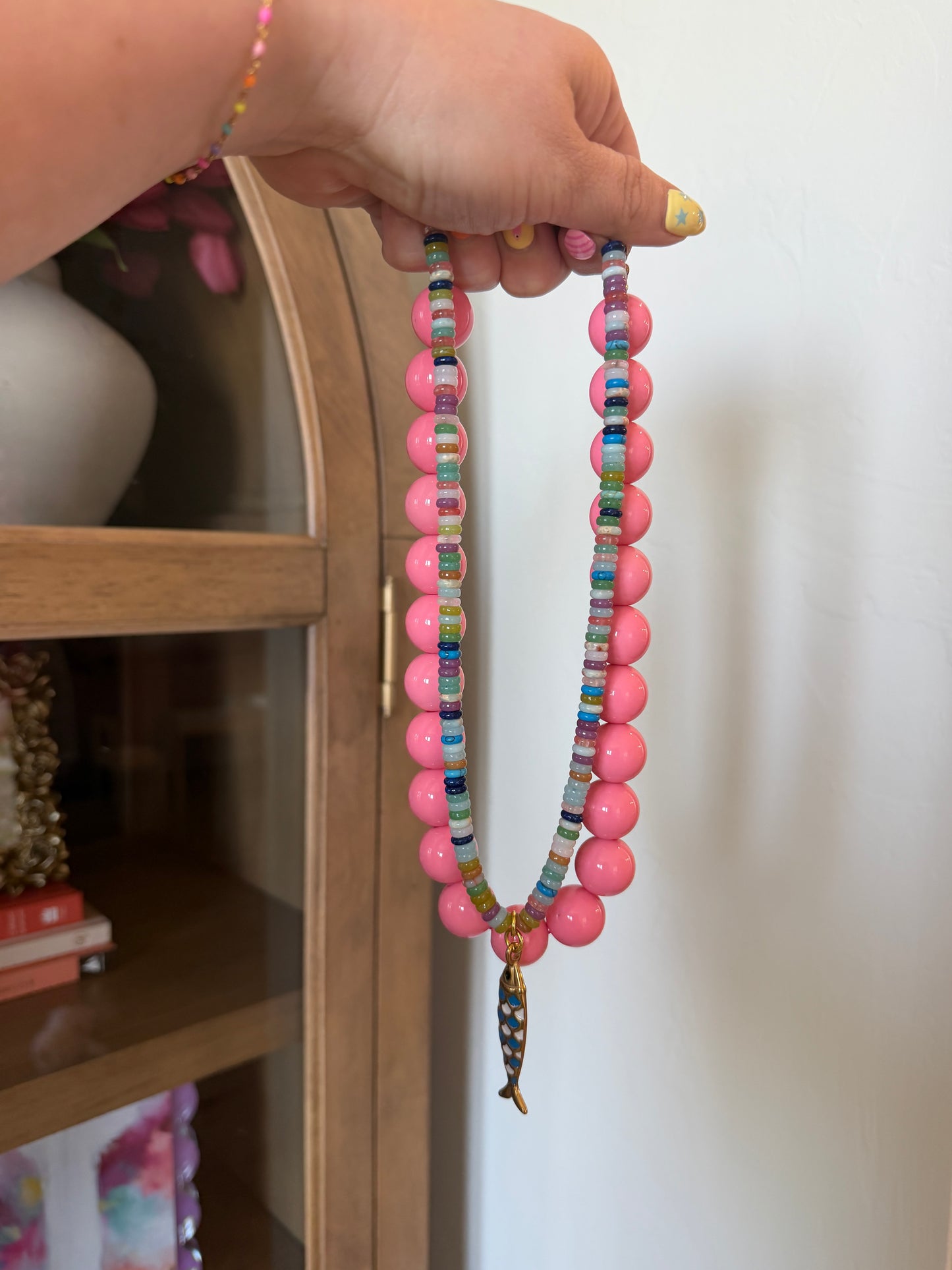 Statement Beaded Necklace- Pink