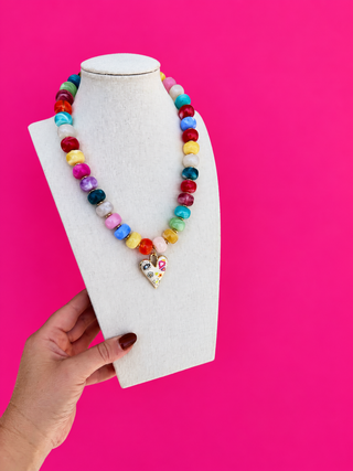 Multi bead necklace with heart charm by Golden Lily - House of Me boutique Norman OK