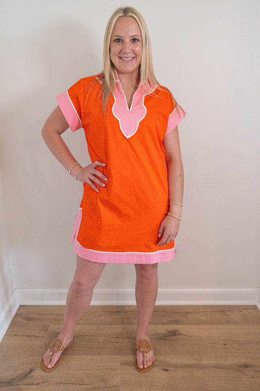 Scallop Contrast Mini Dress