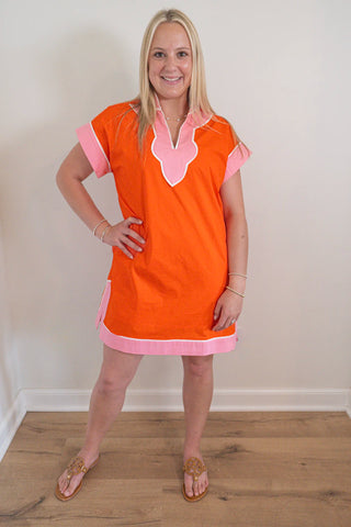 Scallop Contrast Mini Dress women's scallop trim mini dress - House of Me boutique Norman OK