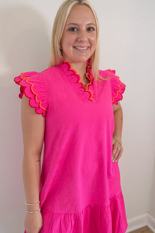 Embroidered Scallop Ruffle Mini Dress