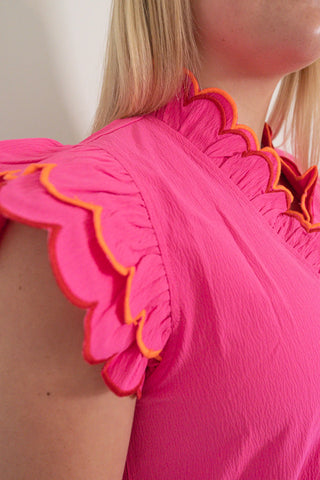 Embroidered Scallop Ruffle Mini Dress