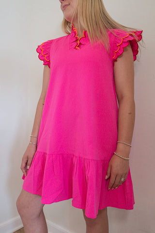 Embroidered Scallop Ruffle Mini Dress