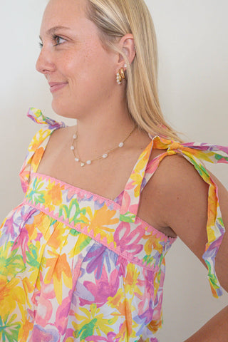 Floral Tie Shoulder Top and Shorts Set