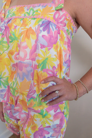 Floral Tie Shoulder Top and Shorts Set