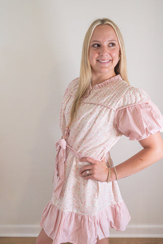 Mixed Print Ruffled Mini Dress