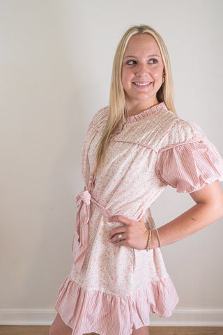Mixed Print Ruffled Mini Dress