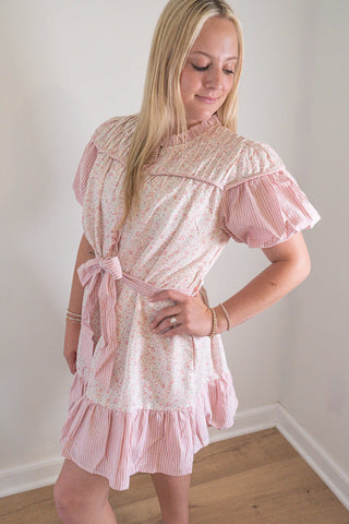 Mixed Print Ruffled Mini Dress