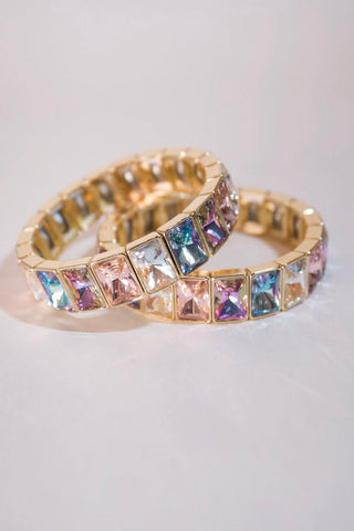 Aquamarine Multi Bowie Bracelet jewel-toned square-cut glass stone stretch bracelet Taylor Shaye - House of Me boutique Norman OK