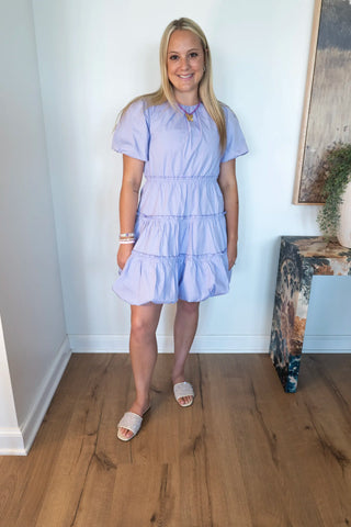 Lavender Haze Puff Sleeve Bubble Mini Dress
