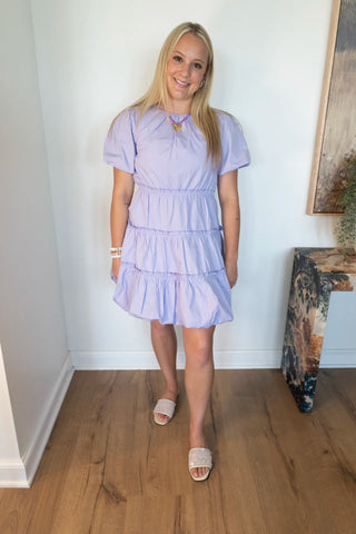 Lavender Haze Puff Sleeve Bubble Mini Dress