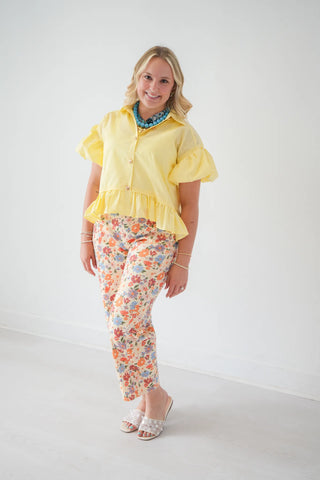Birdie Peplum Top- Yellow