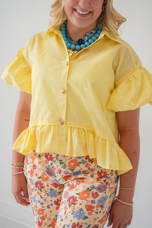 Birdie Peplum Top- Yellow
