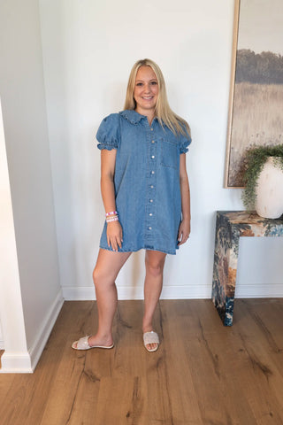 The Coquette Denim Puff Sleeve Mini Dress