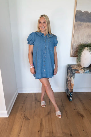 The Coquette Denim Puff Sleeve Mini Dress
