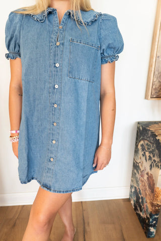 The Coquette Denim Puff Sleeve Mini Dress
