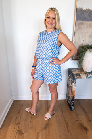 THML Polka Dot Relaxed Co-Ord Top in Blue