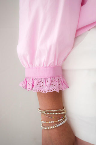 Charlotte Eyelet Blouse detail shot - House of Me boutique Norman OK