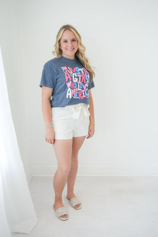 All-American Girl Graphic Tee front detail - House of Me boutique Norman OK