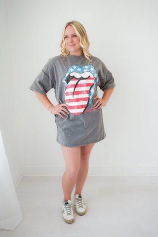 Roxanne T-Shirt Dress styled on model - House of Me boutique Norman OK