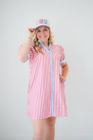 Liberty Striped Patriotic Shift Dress back view - House of Me boutique Norman OK