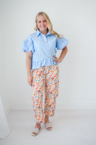 Birdie Peplum Top- Blue