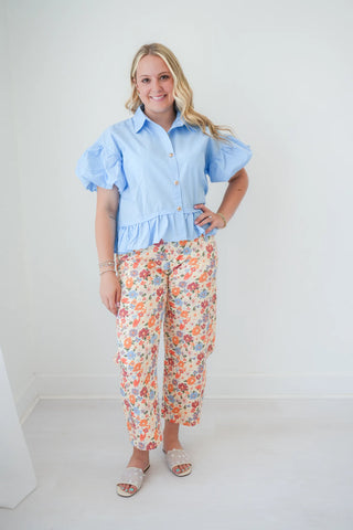 Birdie Peplum Top- Blue