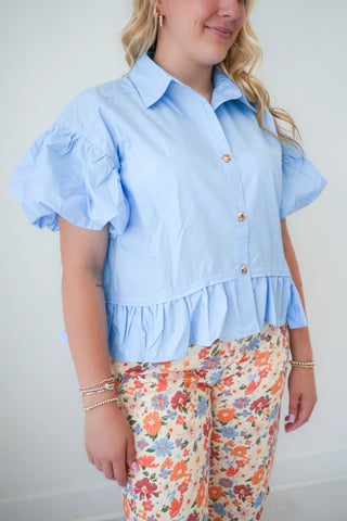 Birdie Peplum Top- Blue