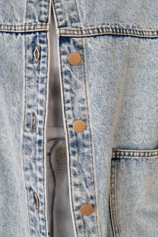 Washed Denim Jacket with Double Pockets and Back Pleat styled on model - House of Me boutique Norman OK