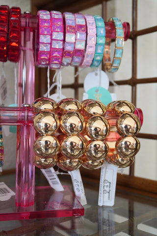 Bold Gold Water Resistant Metal Stretch Bracelet detail view - House of Me boutique Norman OK