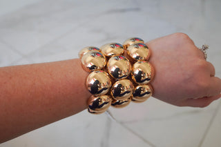 Bold Gold Water Resistant Metal Stretch Bracelet front view - House of Me boutique Norman OK