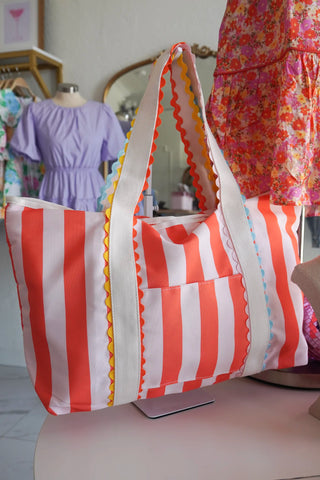 Georgia Orange Striped Canvas Tote Bag front view - House of Me boutique Norman OK