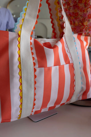 Georgia Orange Striped Canvas Tote Bag detail view - House of Me boutique Norman OK