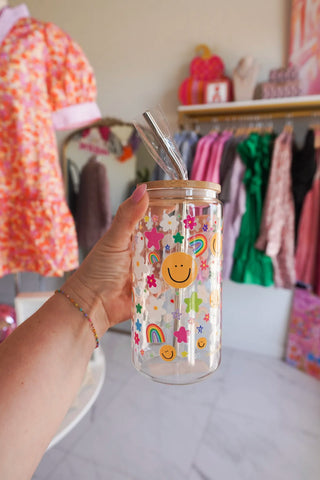 Rainbows & Smiley Faces Glass Cup